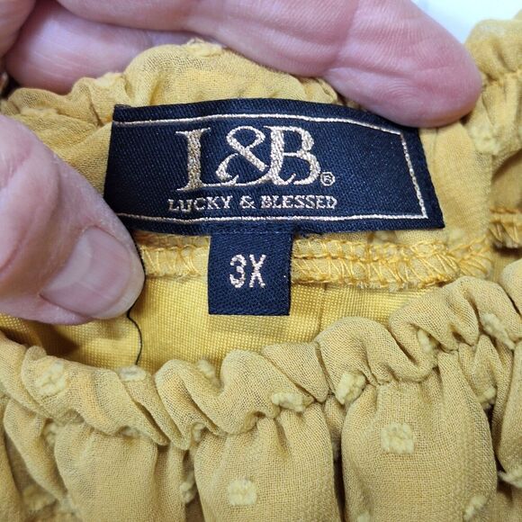 L & B Lucky & Blessed Off Shoulder Sleeve Top 3X Gold‎ Swiss Dot Fairy Core Boho - Picture 8 of 14